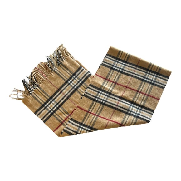 Cashmink by V Fraas Scarf Tan Black Plaid Scarf Fringe Soft Unisex 54” x 11” - Picture 4 of 7